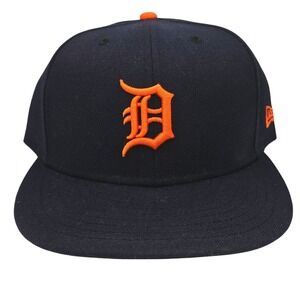 New Era 59FIFTY Detroit Tigers Fitted Hat Navy Orange MLB Authentic Size 7 5/8